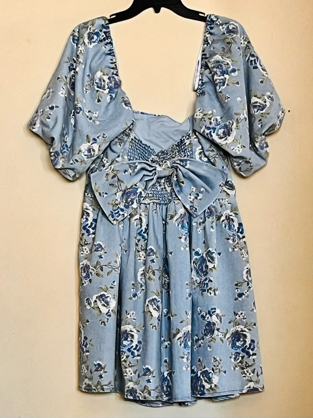 AVEC LES FILLES Square-Neck Puff-Sleeve Floral Mini Dress